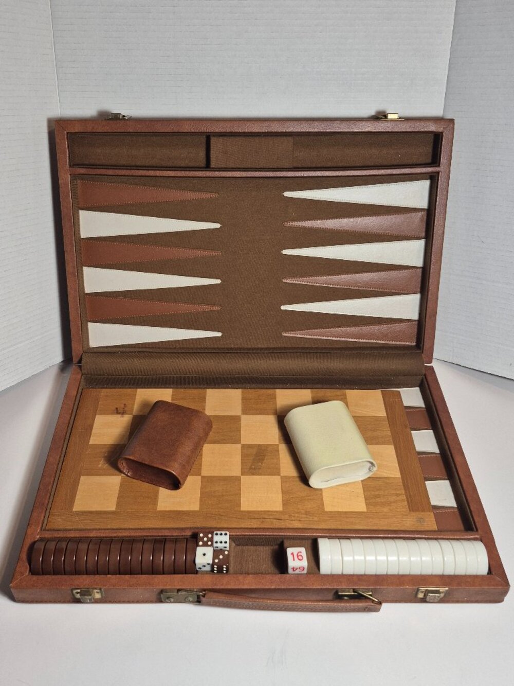Vintage Backgammon Board Game Set with Case and Wood Checkers Board